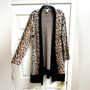 Chico’s Long Cardigan Open Front Amelia size 2 Large Animal Print